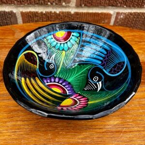 Talavera Mexican Pottery Small Decorative Bowl Colorful Bird Footed from Mexico